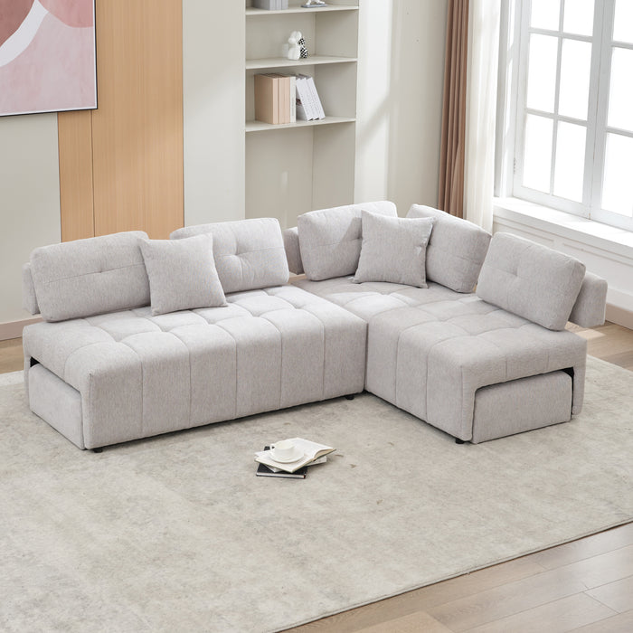 91.73" L-shaped Sofa Sectional Sofa Couch with 2 Stools and 2 Lumbar Pillows for Living Room, Light Grey