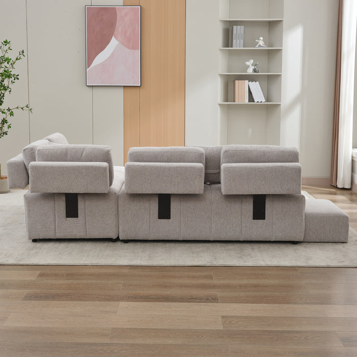 91.73" L-shaped Sofa Sectional Sofa Couch with 2 Stools and 2 Lumbar Pillows for Living Room, Light Grey