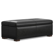 Gabbie Midnight Black Vegan Leather Storage Ottoman Glass House Furnishings