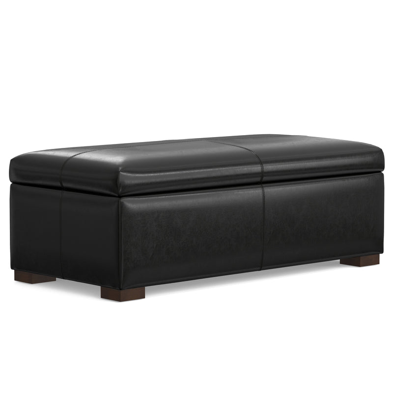 Gabbie Midnight Black Vegan Leather Storage Ottoman Glass House Furnishings