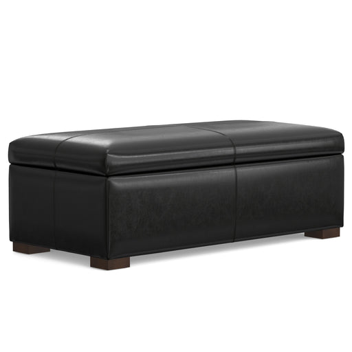 Gabbie Midnight Black Vegan Leather Storage Ottoman Glass House Furnishings