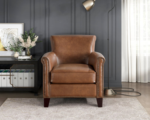Traditional Brown Leather Accent Chair 1pc Solid Wood Frame Top-Grain Leather Nailhead Trim Classic Modern Living Room Furniture Glass House Furnishings