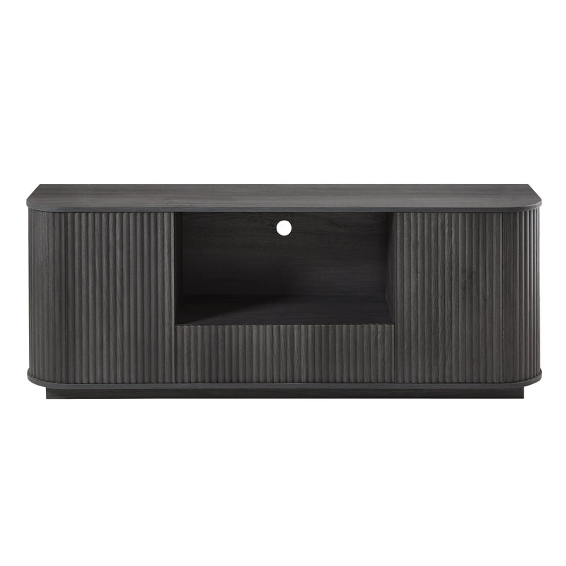 Modern Wavy TV Stand Rounded Sideboard with Storage Cabinet in Black, Particleboard & MDF, 64''W x 15''D x 24''H