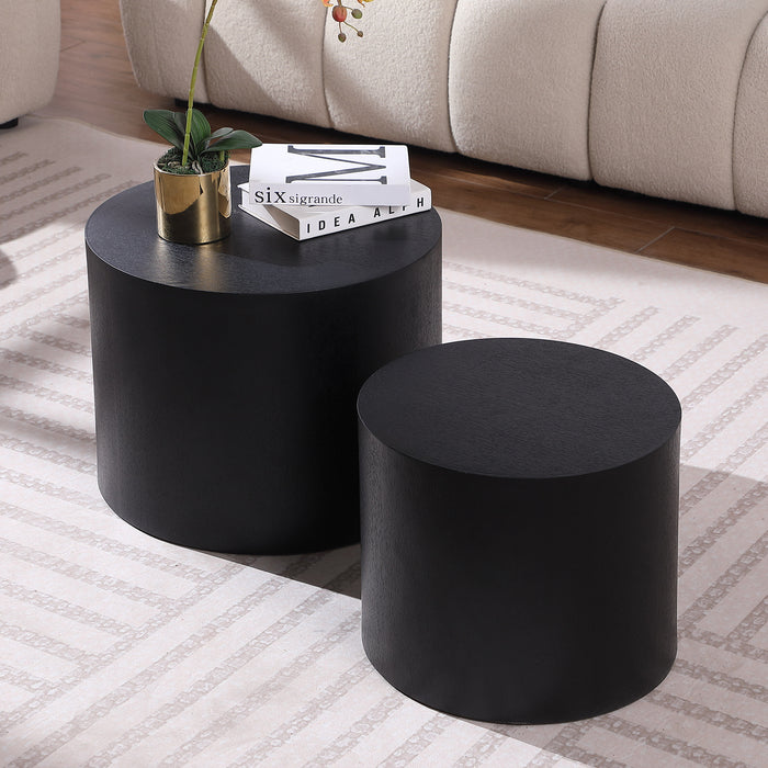 Set of 2 MDF Side Tables with Ash/Oak/Walnut Veneer, Living Room/Office/Bedroom Coffee & End Table, Black