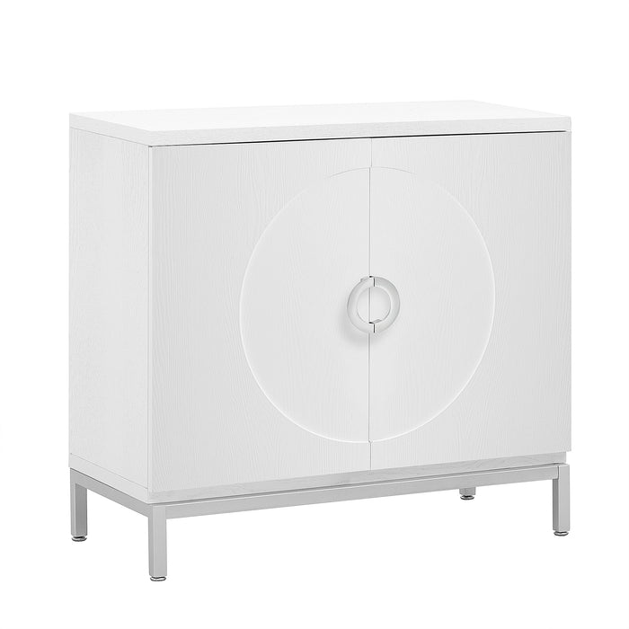 TREXM Simple Storage Cabinet Accent Cabinet with Solid Wood Veneer and Metal Leg Frame for Living Room, Entryway, Dining Room (White)