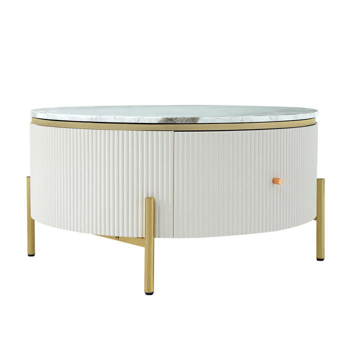 Modern Round Coffee Table with 2 large Drawers Storage Accent Table(31.5'')