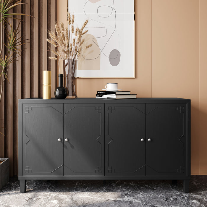 Accent Cabinet 4 Door Wooden Cabinet Sideboard Buffet Server Cabinet Storage Cabinet, for Living Room, Entryway, Hallway, Office, Kitchen and Dining Room, Matte Black