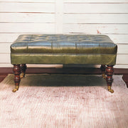 Sterling Green Buffalo Leather Ottoman with Castor Legs Glass House Furnishings