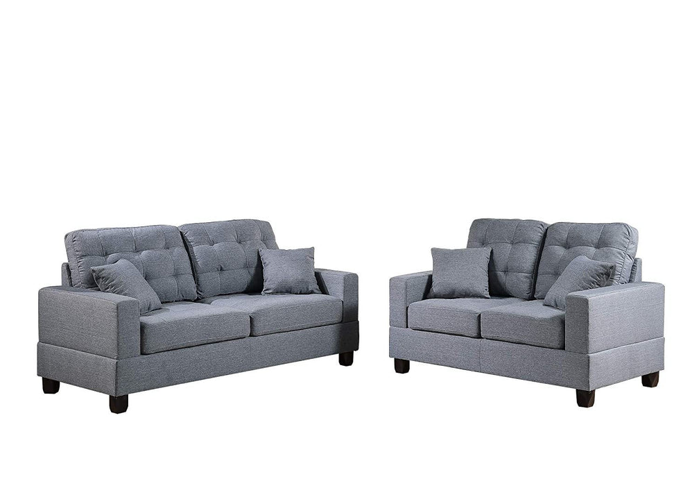 Living Room Furniture 2pc Sofa Set Grey Polyfiber Tufted Sofa Loveseat w Pillows Cushion Couch