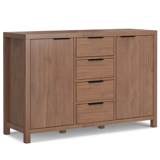 Hollander Sideboard Buffet in Medium Saddle Brown Pine with Full-Extension Drawers and Adjustable Shelves Glass House Furnishings