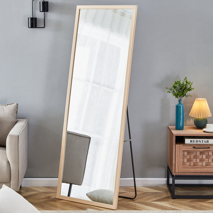 Third generation packaging upgrade, thickened border, light oak solid wood frame full length mirror, dressing mirror, bedroom entrance, decorative mirror, clothing store, mirror.65"*22.8"