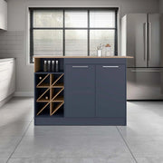 Kronos Azul and Natural Oak Kitchen Cabinet with Island, Bottle Rack and Shelf Glass House Furnishings
