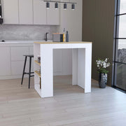 Kitchen Island, Kitchen Bar Table 36' H, with 3-Side Shelves, White / Macadamia Glass House Furnishings