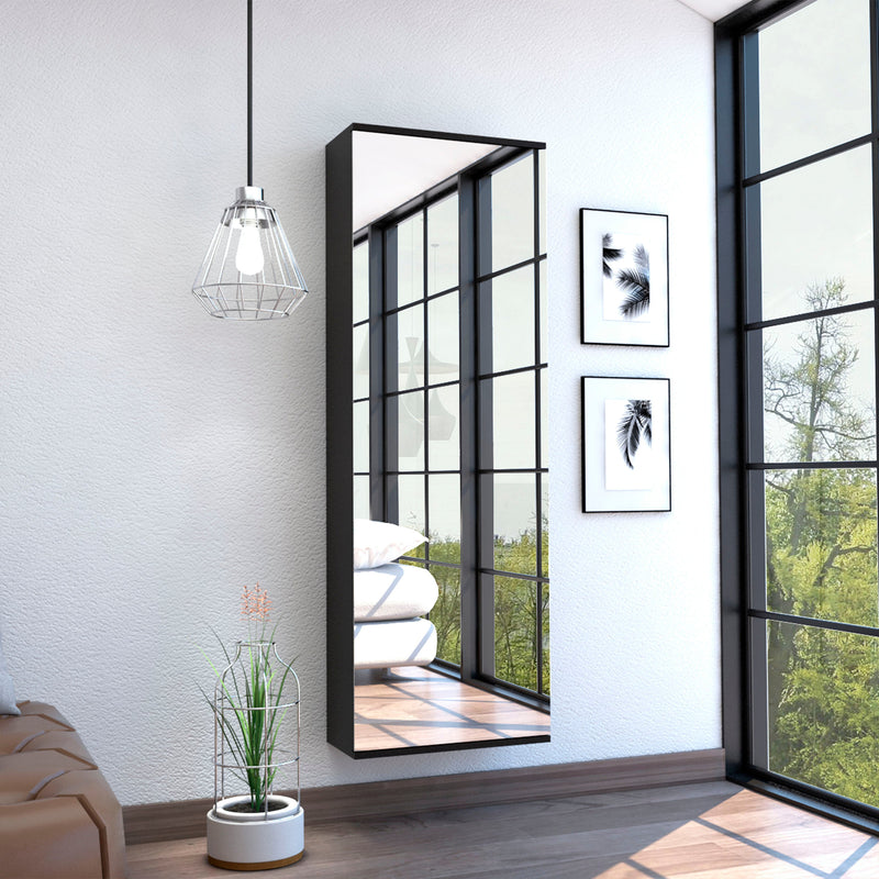 Leto Black Wall-Mounted Mirrored Shoe Cabinet Glass House Furnishings