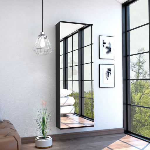 Leto Black Wall-Mounted Mirrored Shoe Cabinet | Glass House Furnishings