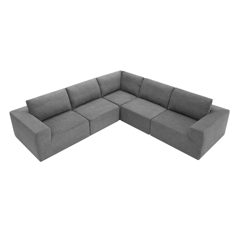 Luxury Modular L-Shaped Sectional Sofa, Convertible Floor Couch Set, Terrycloth Upholstered, 116*116 Inches, Gray