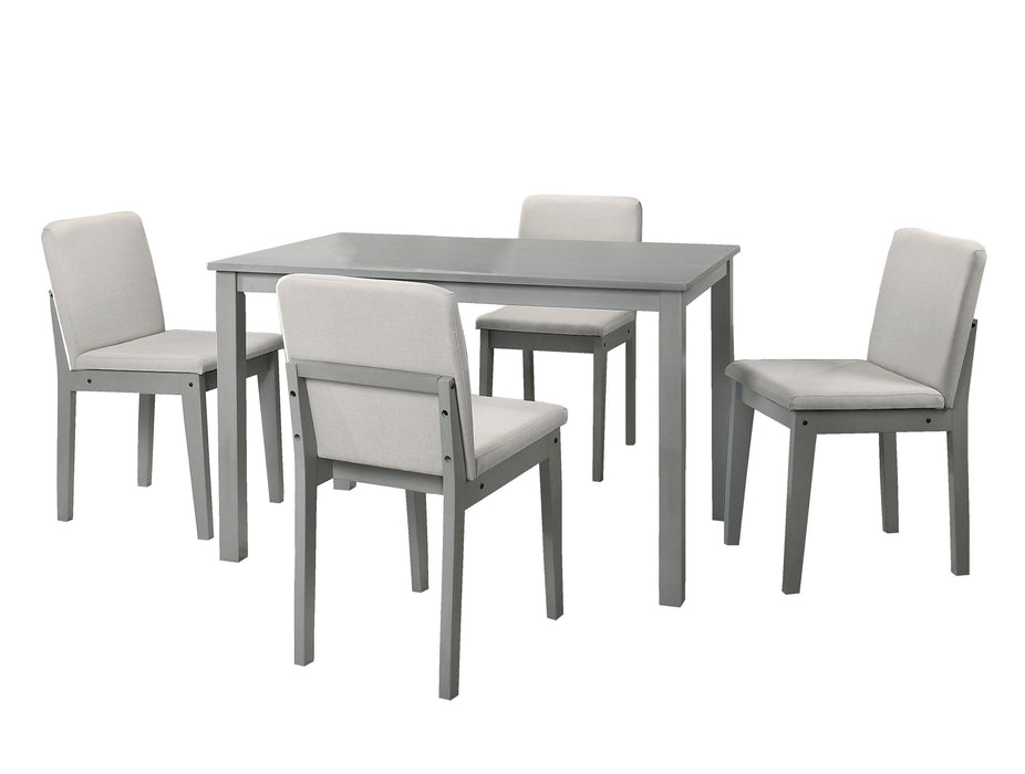 5-Piece Dining Room Set, Dining Table and 4 Chairs with Beige Fabric Seats - Kitchen Breakfast Dining Room Furniture - Rubberwood Veneer - Unique Design, Grey Finish