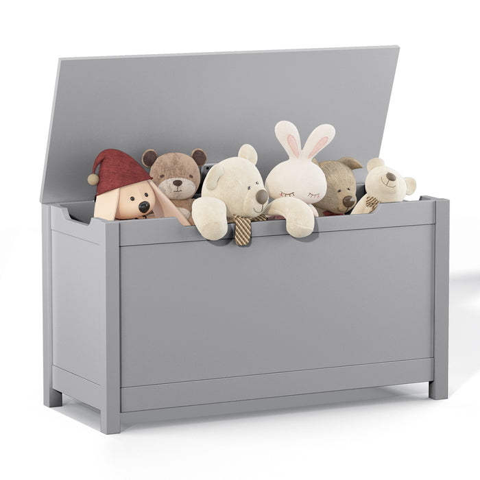 Kids Wooden Toy Box Storage with Safety Hinged Lid for Ages 3+ (Gray)