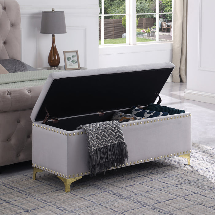 Large Storage Benches Set, Nailhead Trim 2 in 1 Combination Benches, Tufted Velvet Benches with Gold Leg for Living Room, Entryway, Hallway, Bedroom Support 250lbs