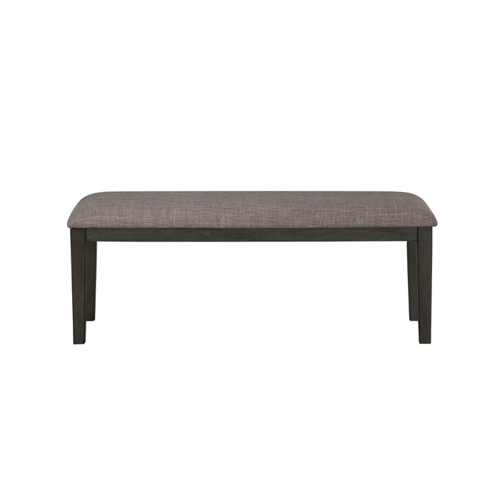 Transitional Gray Finish Wood Framed Bench with Fabric Upholstered Seat - Casual Dining Furniture