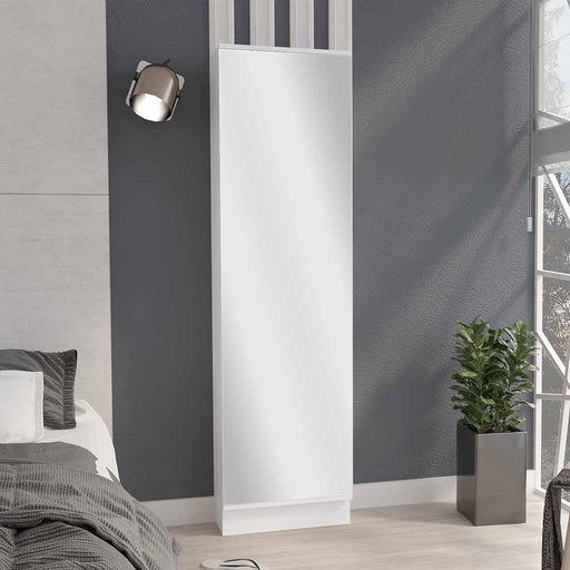 Leto White Mirrored Shoe Storage Cabinet | Glass House Furnishings