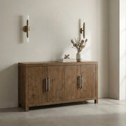 Rustic Modern Design Storage Cabinet Server 1pc Brown Finish Sideboard Adjustable Shelf Sturdy Frame Modern Farmhouse Wooden Furniture Glass House Furnishings