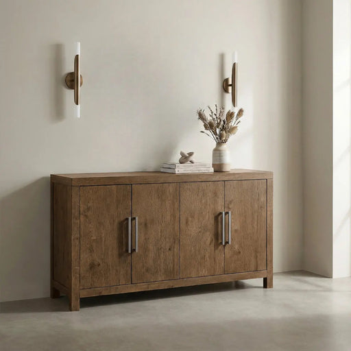 Rustic Modern Design Storage Cabinet Server 1pc Brown Finish Sideboard Adjustable Shelf Sturdy Frame Modern Farmhouse Wooden Furniture Glass House Furnishings