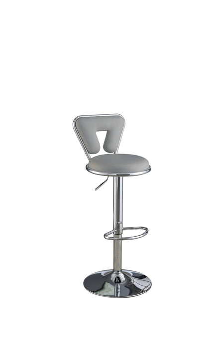 Set of 2 Modern Stylish Bar Stool Gas Lift Chairs With Gray Faux Leather & Chrome Base Metal Frame, Adjustable