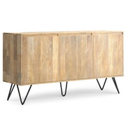 Hunter 3 Door Sideboard Buffet in Natural Mango Hardwood with Black Hairpin Legs, 60W x 17.5D x 32H Glass House Furnishings
