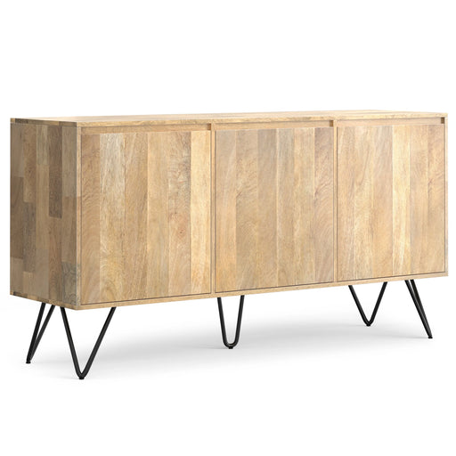 Hunter 3 Door Sideboard Buffet in Natural Mango Hardwood with Black Hairpin Legs, 60W x 17.5D x 32H Glass House Furnishings