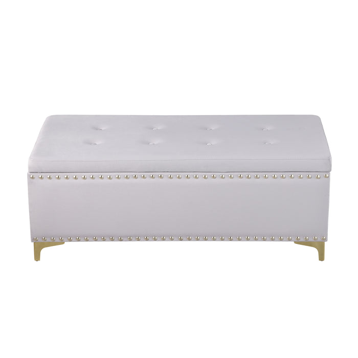 Large Storage Benches Set, Nailhead Trim 2 in 1 Combination Benches, Tufted Velvet Benches with Gold Leg for Living Room, Entryway, Hallway, Bedroom, Light Gray; Support 250 lbs