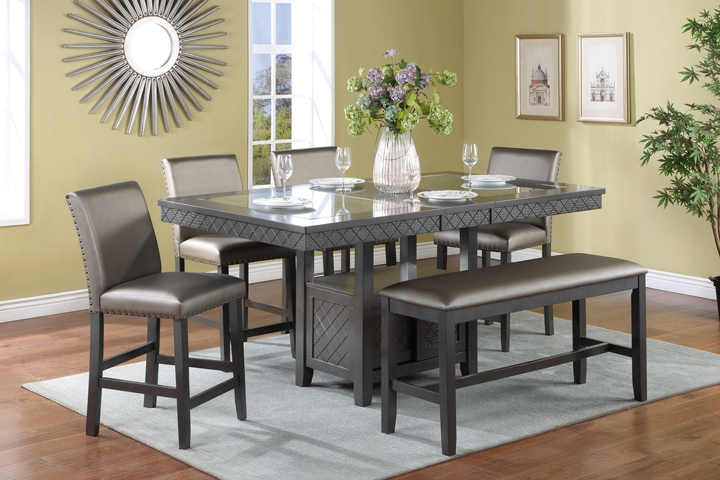 Traditional Modern 2pc Set Counter Height Dining Side Chairs Upholstered PU Fabric Zinc Gunmetal Brown Two-Tone Finish Nailhead Trim Dining Room Furniture