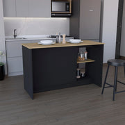 Kitchen Island with Large Countertop, Open Storage Shelves and Double Door Cabinet, Black / Macadamia Glass House Furnishings