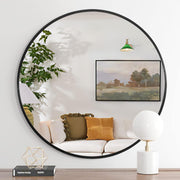 Avery Black Metal Framed Round Bathroom Mirror Glass House Furnishings