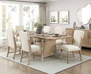 Beautiful Natural Finish Dining Set 7pc Extendable Table Upholstered Chairs Beige Modern Farmhouse Dining Room Furniture Glass House Furnishings