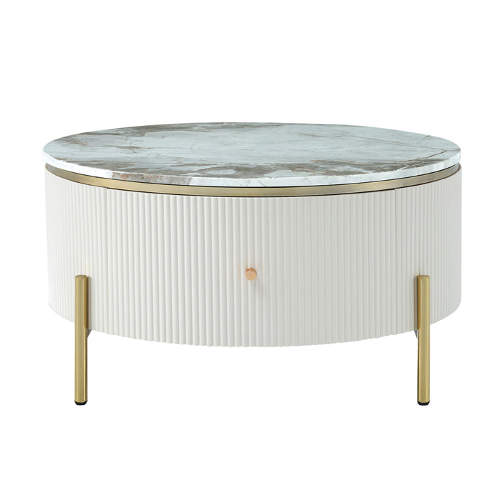 Modern Round Coffee Table with 2 large Drawers Storage Accent Table(31.5'')