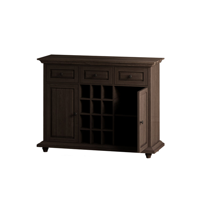 Vintage Style 3-Drawer 2-Door Storage Cabinet with 12-Grid Wine Rack, for Living Room, Kitchen, Dining Room