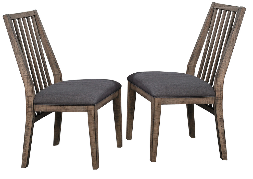 Wooden Side Chairs 2pc Set Padded Fabric-Covered Seats Natural Weathering Look Dining Room Furniture