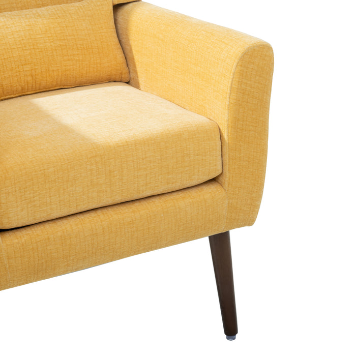 Modern Accent Foam-Filled Upholstery Chair with Comfy Reading & Lounge Armchair, Chenille Fabric - Mid Century Style for Living Room & Bedroom, Yellow