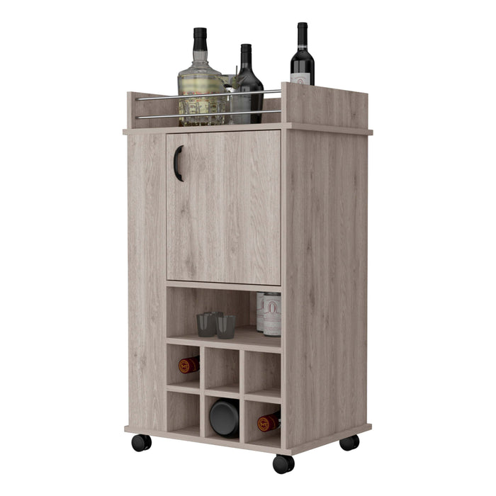 Allandale 1-Door Bar Cart With Wine Rack & Casters Light Gray