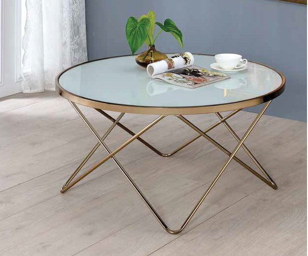 ACME Valora Coffee Table In Champagne & Frosted Glass