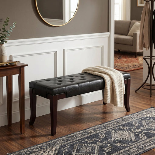 Linon Tufted Leather Espresso Bench | Glass House Furnishings
