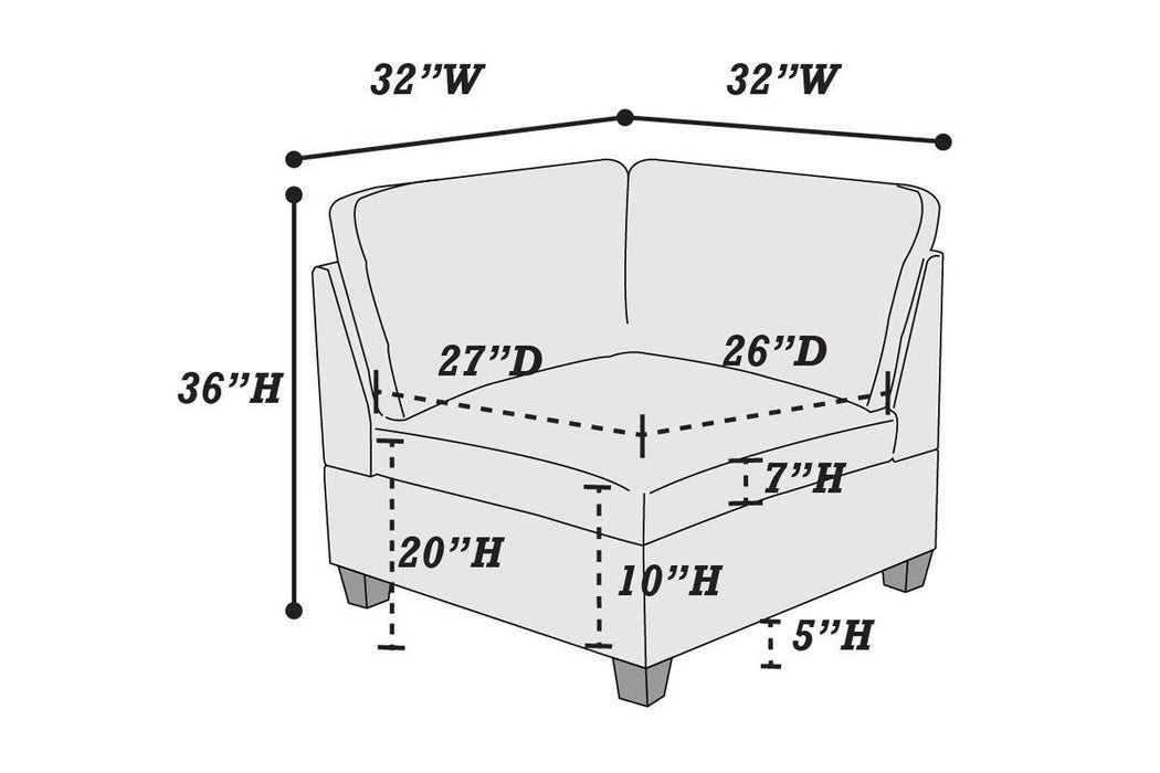 Modular Sectional 6pc Set Living Room Furniture Corner Sectional Couch Grey Linen Like Fabric 3x Corner Wedge 2x Armless Chairs and 1x Ottoman