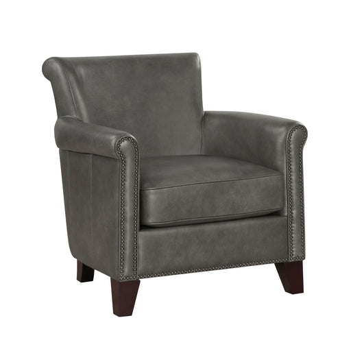 Traditional Accent Chair Gray Leather Upholstery Nailhead Trim Solid Wood Luxury Home Office Furniture 1pc Glass House Furnishings