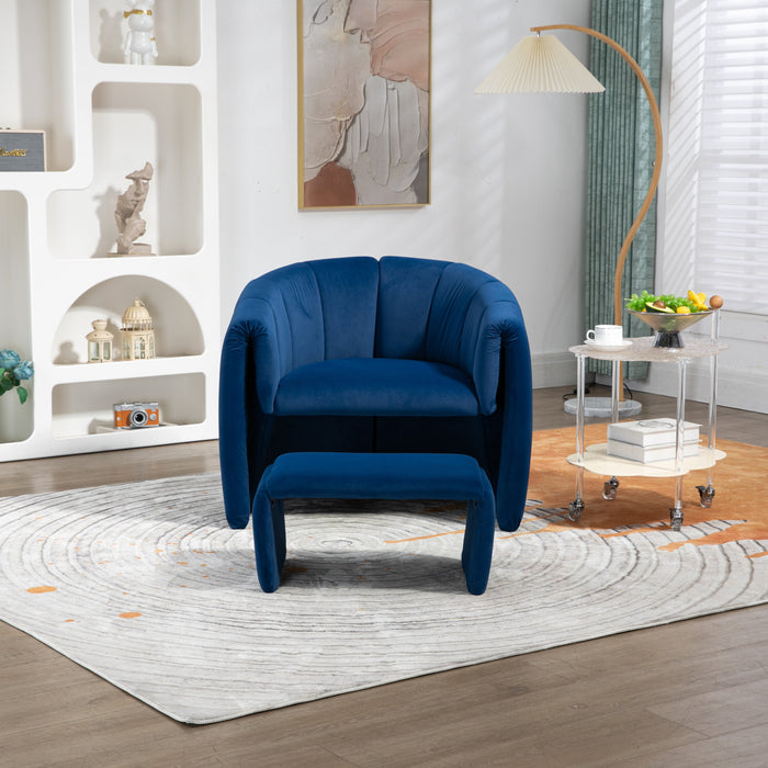 COOLMORE Accent Chair with Ottoman, Mid Century Modern Barrel Chair Upholstered Club Tub Round Arms Chair for Living Room