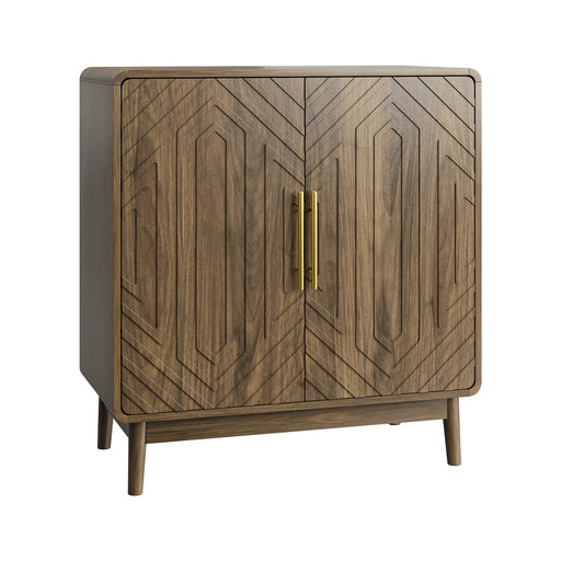 Modern Sideboard Buffet Cabinet with Carved 2 Doors and Adjustable Layer Board for Living Room and Kitchen, Walnut, MDF Glass House Furnishings