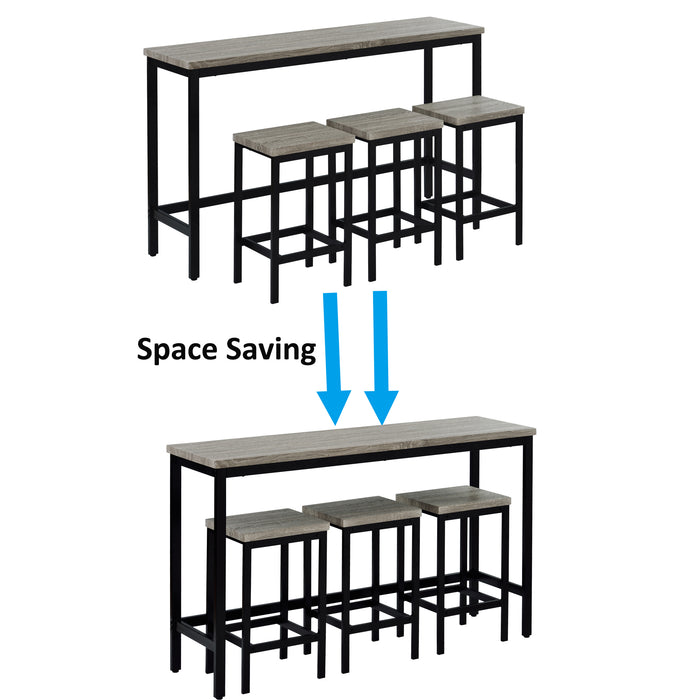 TOPMAX Counter Height Extra Long Dining Table Set with 3 Stools Pub Kitchen Set Side Table with Footrest, Gray