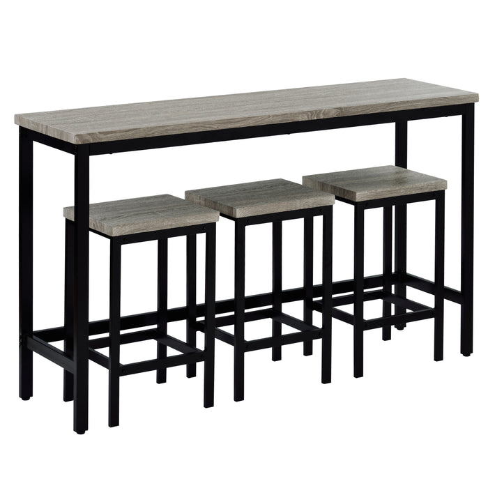 TOPMAX Counter Height Extra Long Dining Table Set with 3 Stools - Pub Kitchen Set, Side Table with Footrest - Gray