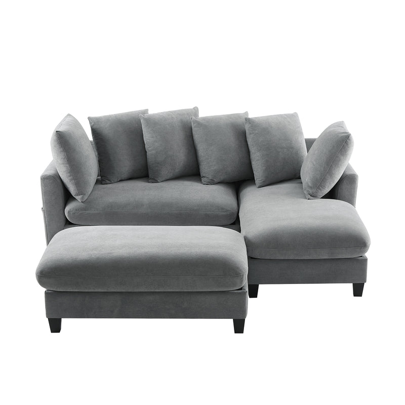 Modern L-Shaped Sectional Sofa with Storage, Movable Ottoman, and Throw Pillows, Grey Chenille, 83'