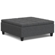 Harrison Slate Gray Linen-Look Coffee Table Storage Ottoman Glass House Furnishings